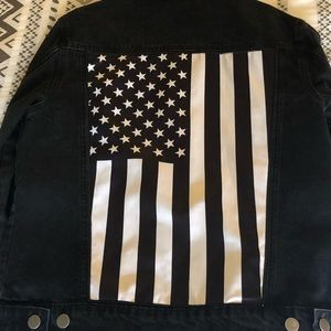 Forever 21 Black Denim Jacket American Flag Patch